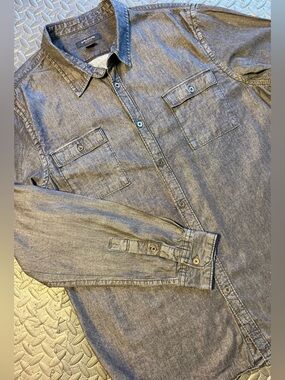 Structure Slim Fit Sun Faded Charcoal Wash Button Down Shirt Size XL
